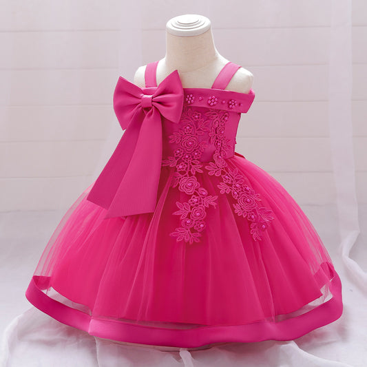 Vestido Fucsia, Flores, moño