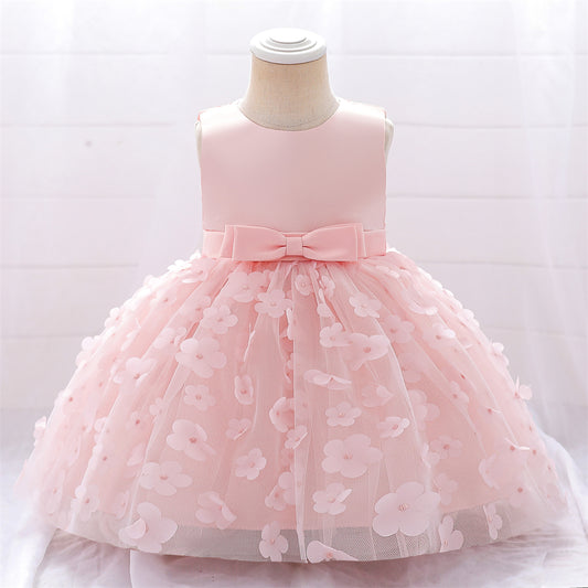 Vestido Rosa floral, bosque encantado, mariposas