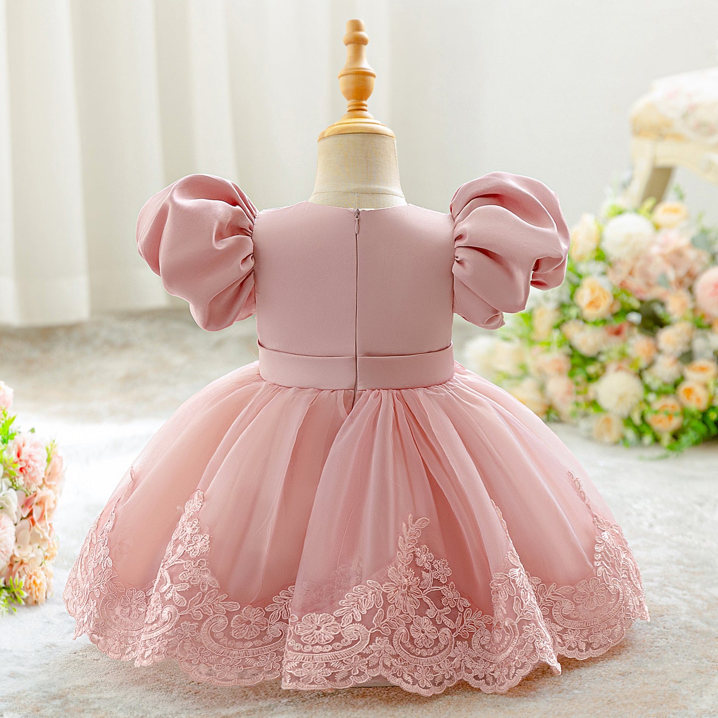 Vestido Rosa Vieja, manga princesa, detalles bordados 2048RV
