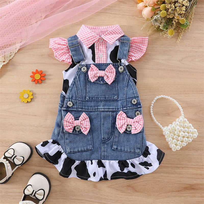 Conjunto jardinera jeans más camisita, granja, vaca lola🐮 1166