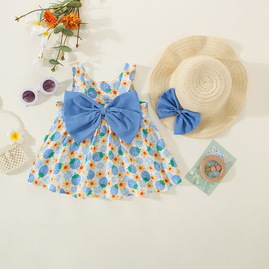 Vestido más sombrerito, celeste, frutas🦋👒 1210
