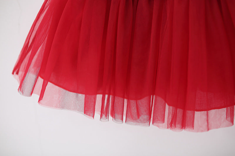 Vestido rojo oscuro con detalle de flores 3D ❤️🎅1506