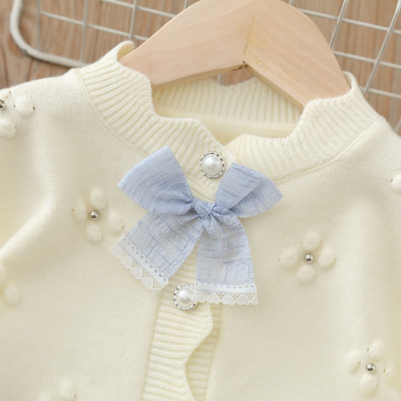 Suéter de hilo, blanco con flores, abrigo, abrigo de hilo, inv 2615