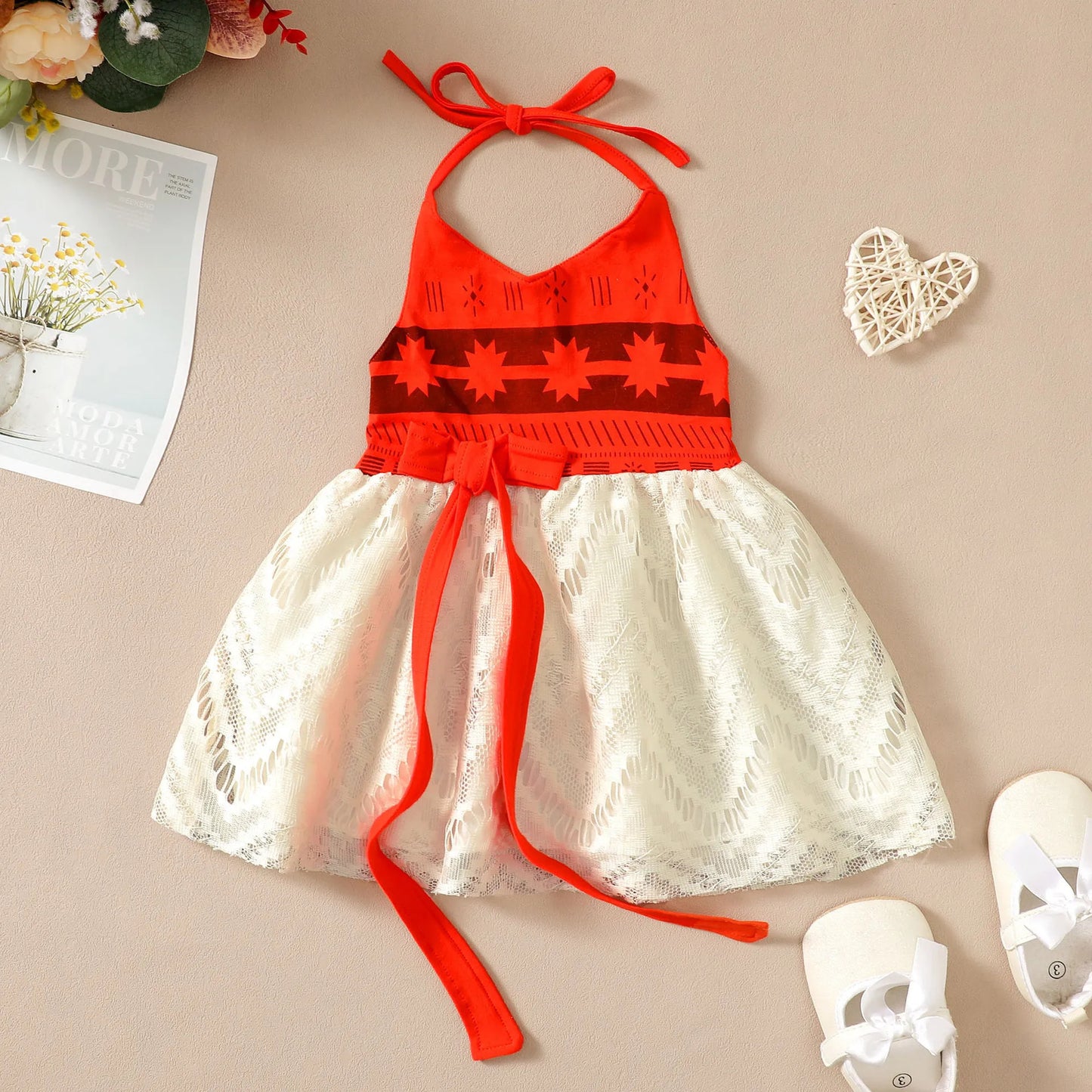 Vestido Moana, naranja con beige🪷1158