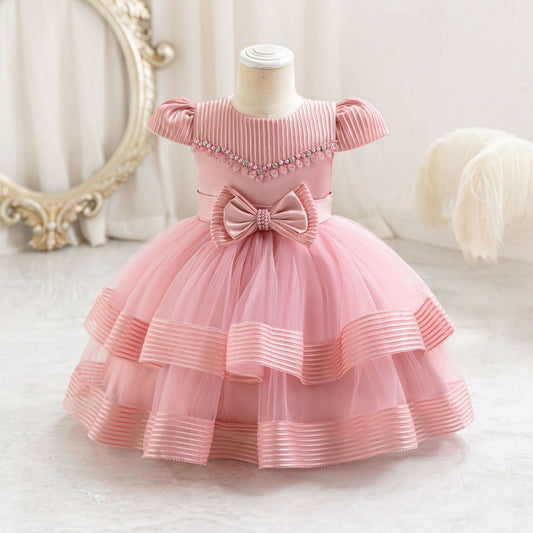 Vestido elegante rosa vieja con detalles de perlas 🩷✨ 3339