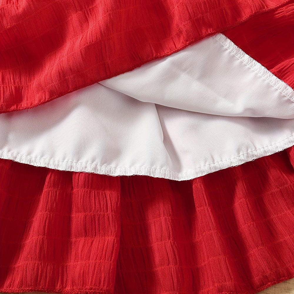 Vestido rojo fresco, con manga caída, manga princesa ❤️✨ 3356