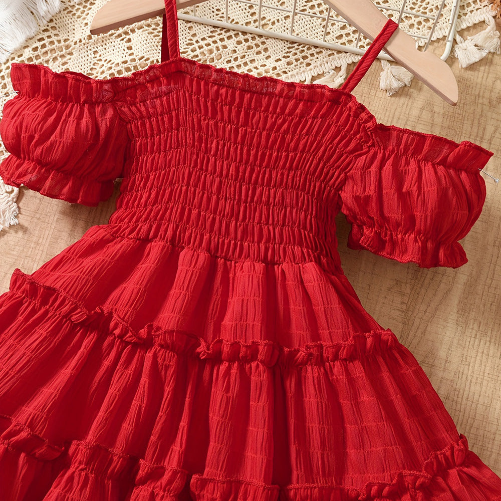 Vestido rojo fresco, con manga caída, manga princesa ❤️✨ 3356