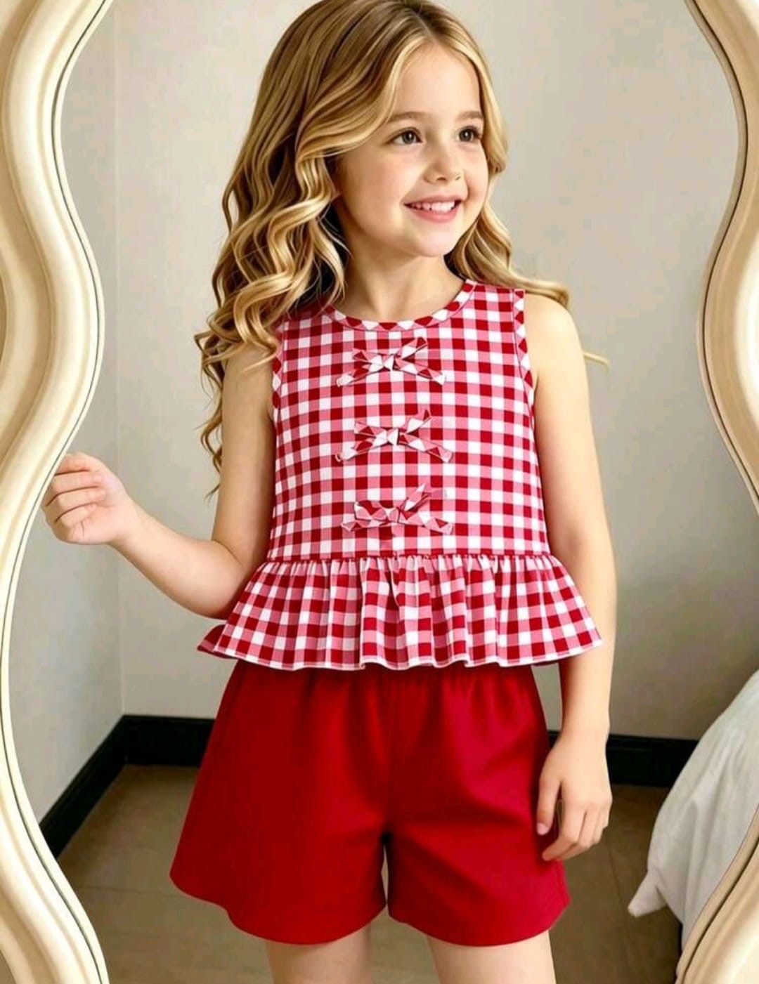 Conjunto short más blusa roja, cuadrille ❤️ 3575