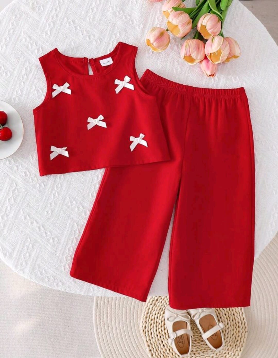 Conjunto 2 piezas, Rojo, Casual, moñitos❤️3364