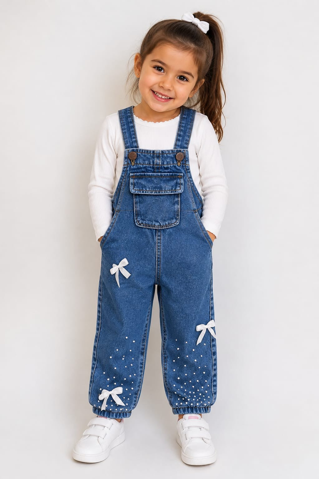 Jardinera de jeans con brillos, moño 🎀✨ 3554
