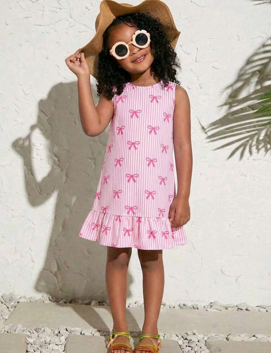 Vestido fresco rosa a rayas con moños, moñitos 🎀 3573