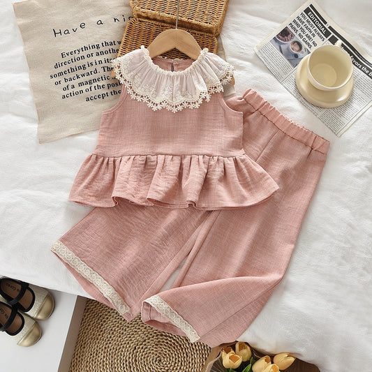 Conjunto blusa más pantalón de lino rosa, con detalles bordados 🩷 3635