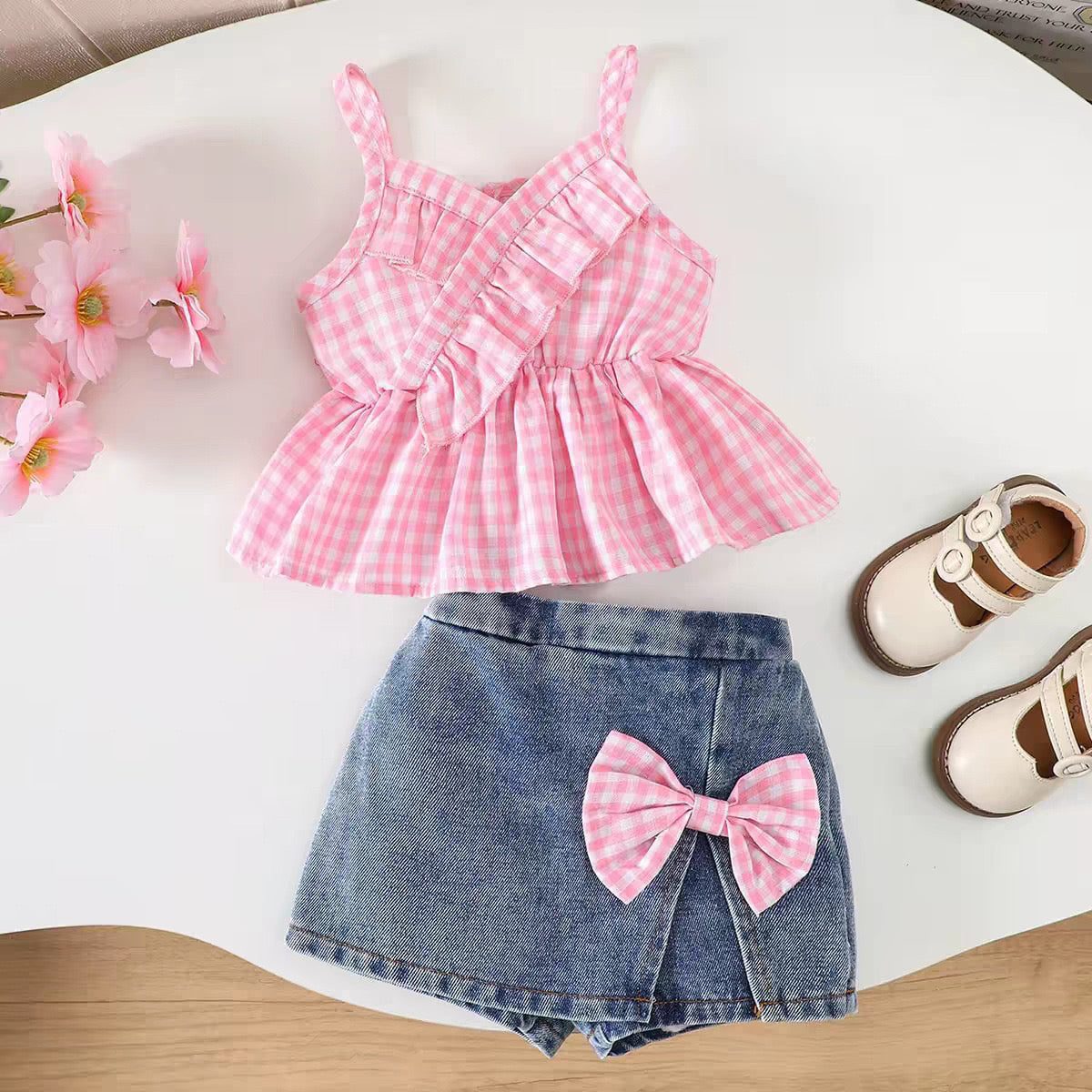 Conjunto blusa más short pollera de jeans 🩷🎀 3614