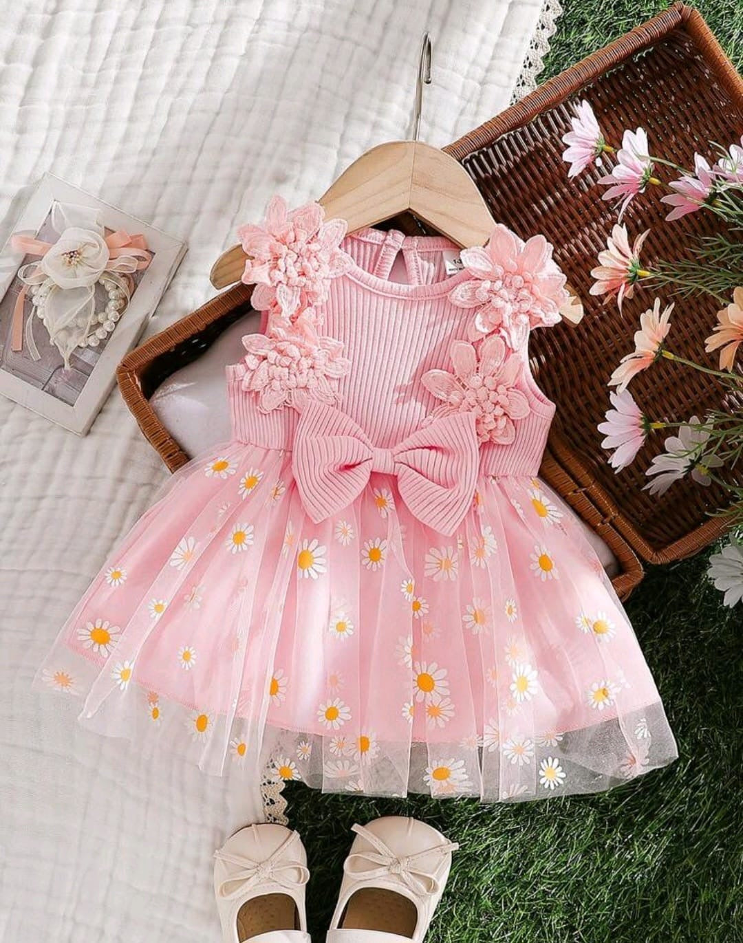 Vestido, Rosa con margaritas, primavera, pre cumple 🌸🌼3369