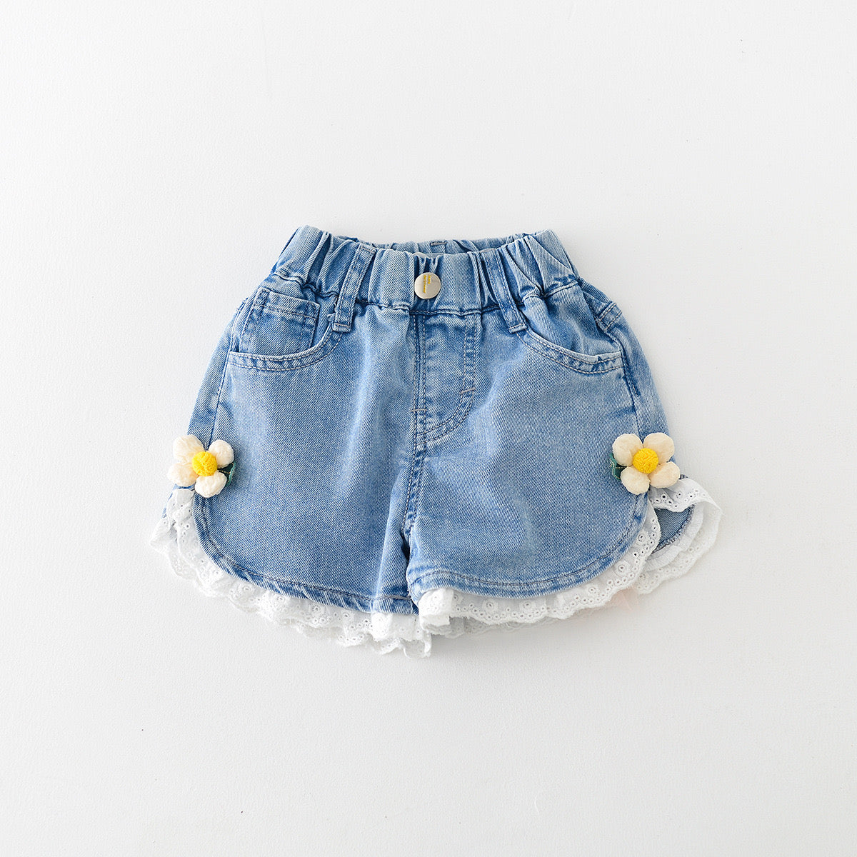 Short de jeans con detalles bordados, flores 🌼 3700