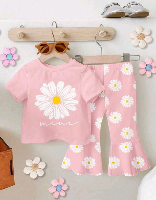 Conjunto 2 piezas, Rosa, margaritas, Pata ancha🩷🌸3385