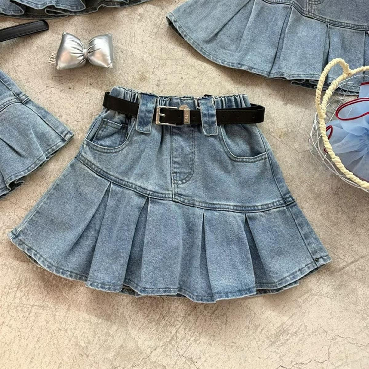 Pollera de jeans con bolados 💙 3640