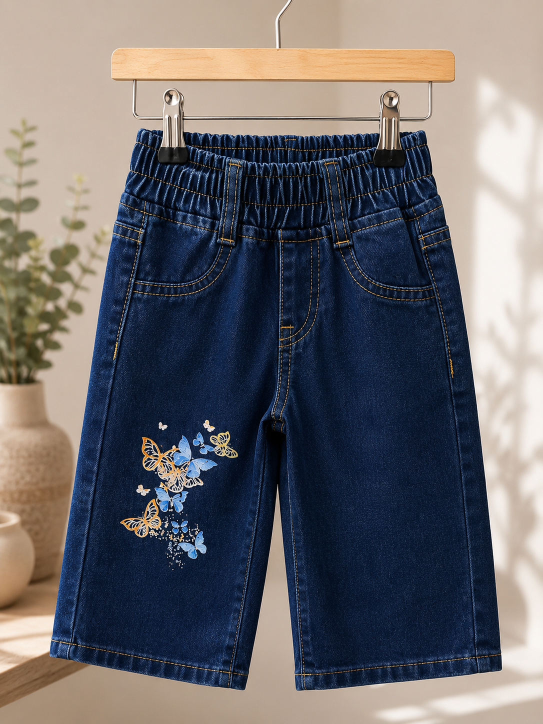 Pantalón de jeans ancho oscuro con mariposas 🦋💙 3565