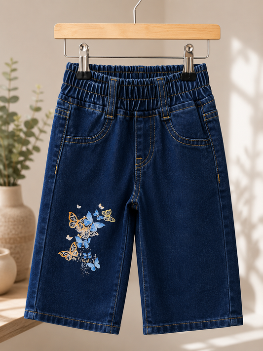 Pantalón de jeans ancho oscuro con mariposas 🦋💙 3565