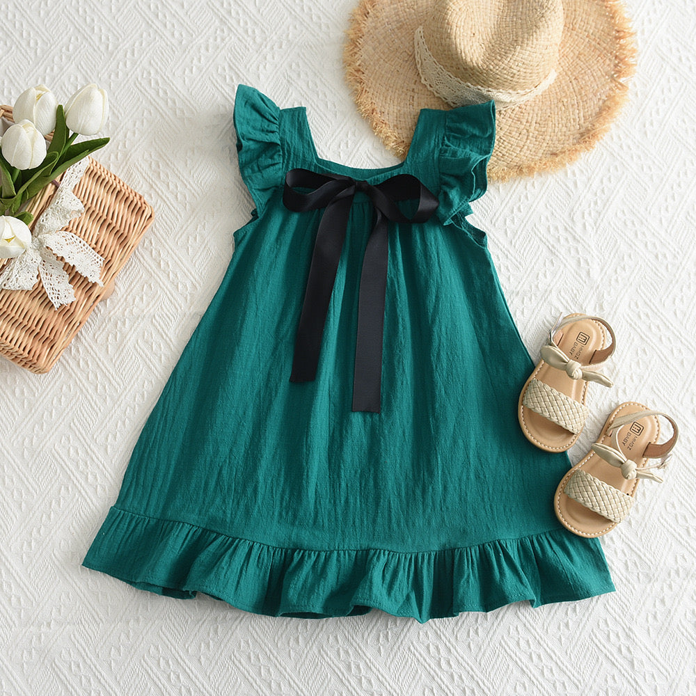 Vestido verde con moño negro 💚 3692
