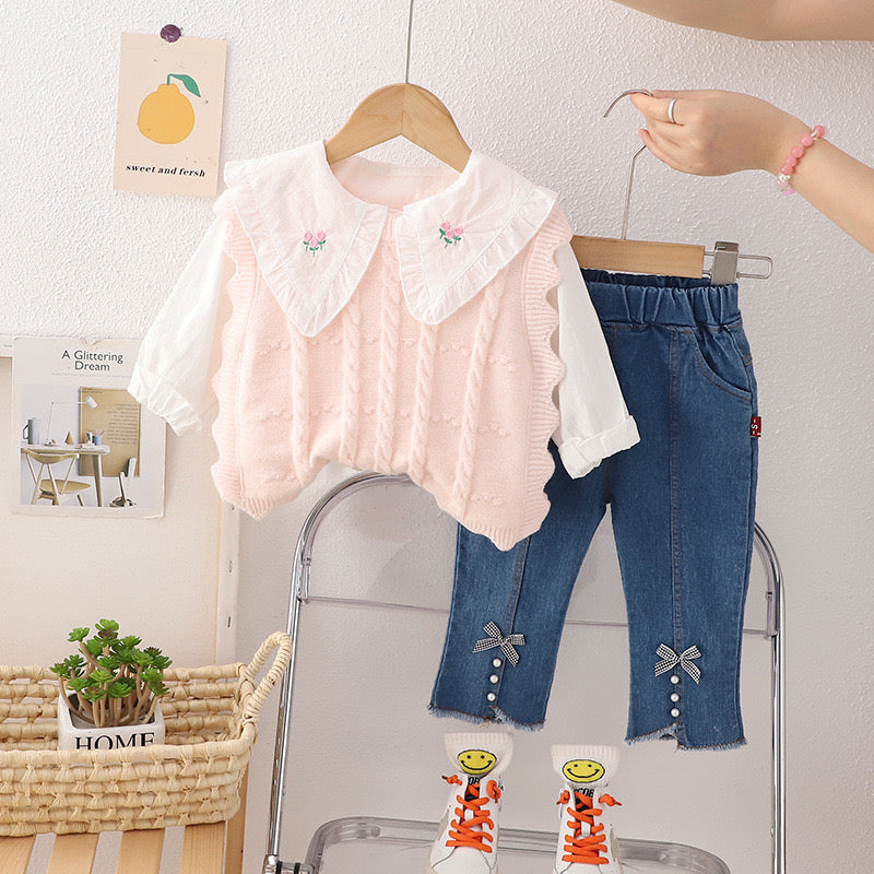 Conjunto 3 piezas, camisa, chaleco y jeans🩷2650