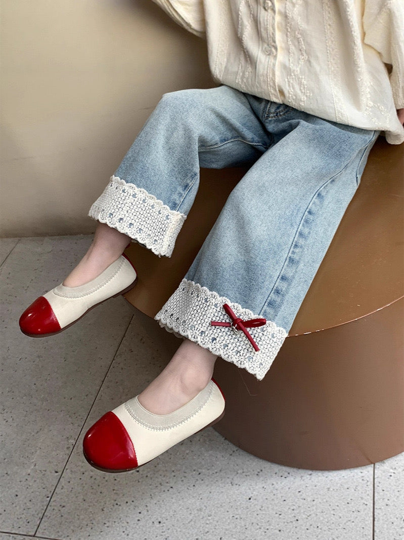 Pantalón de jeans con detalles bordados, moño 🎀 3696