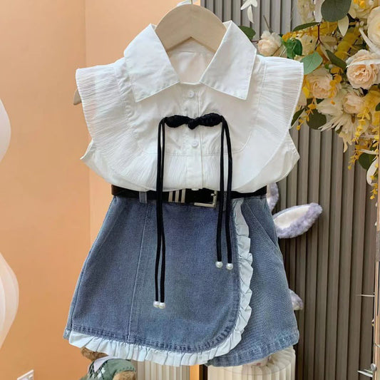 Conjunto blusa más pollera de jeans 🤍 3657