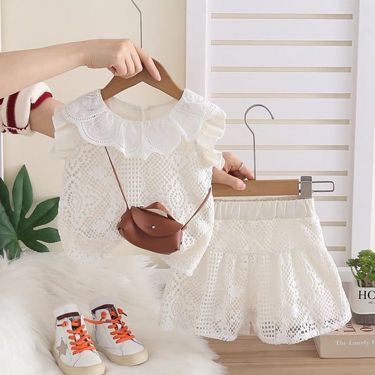 Conjunto blusa más short beige bordado 🧸 3656