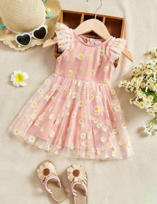 Vestido Rosa, Margaritas, Casual, pre cumple 🌸🌼3371