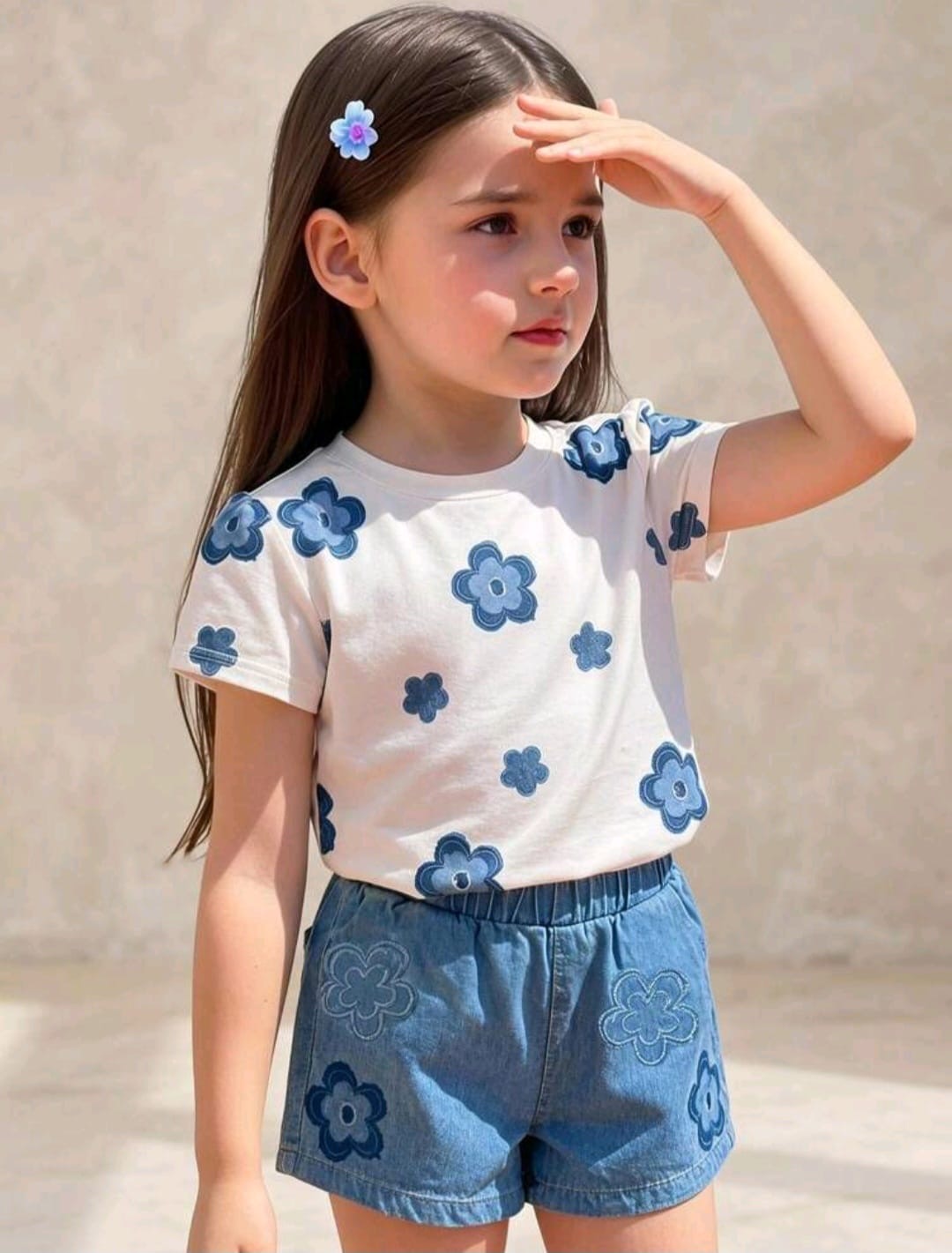 Conjunto 2 piezas, florecitas, azul, casual 💙3387