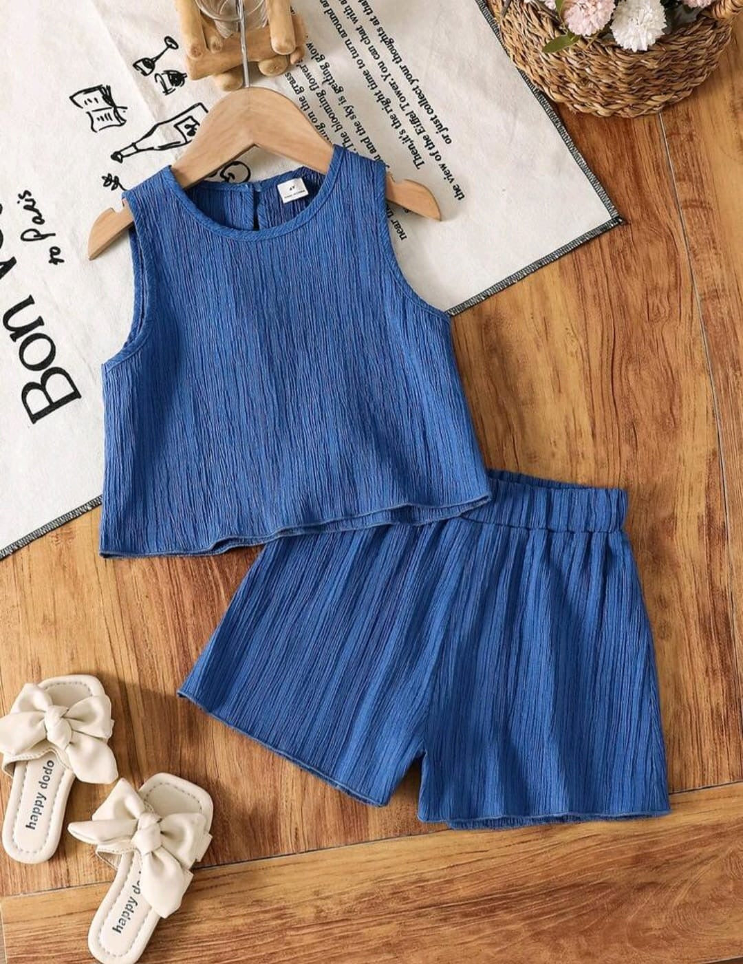Conjunto blusa más short azul con moños, moñitos 🎀💙 3580