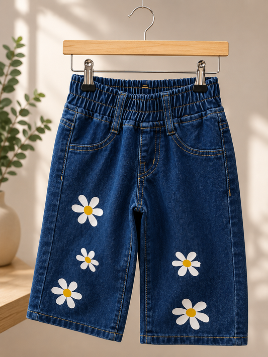 Pantalón de jeans ancho oscuro, margaritas 🌼 3566