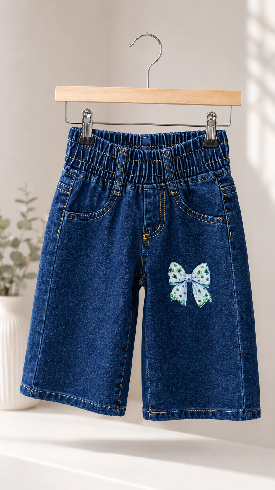 Pantalón de jeans ancho oscuro con detalle de moño 🎀 3562