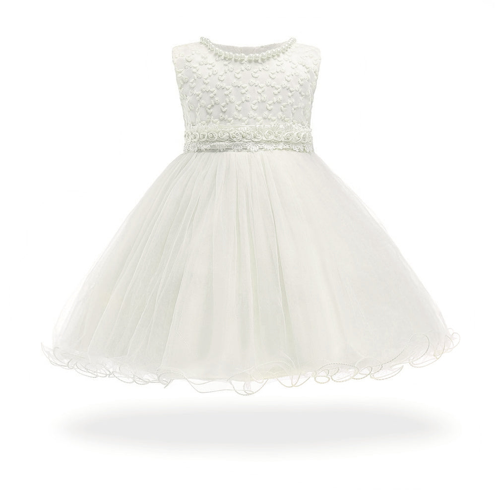 Vestido Blanco con flores, perlas, Bautismo, Cortejo 1750