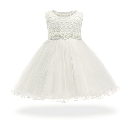 Vestido Blanco con flores, perlas, Bautismo, Cortejo 1750