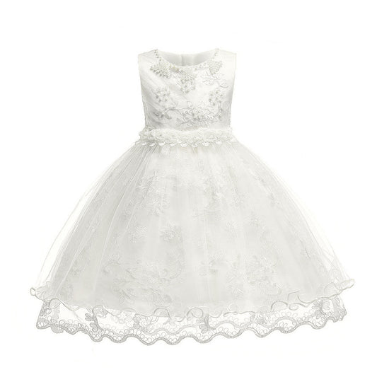 Vestido Rosa, blanco, perlitas, Bautismo, Cortejo