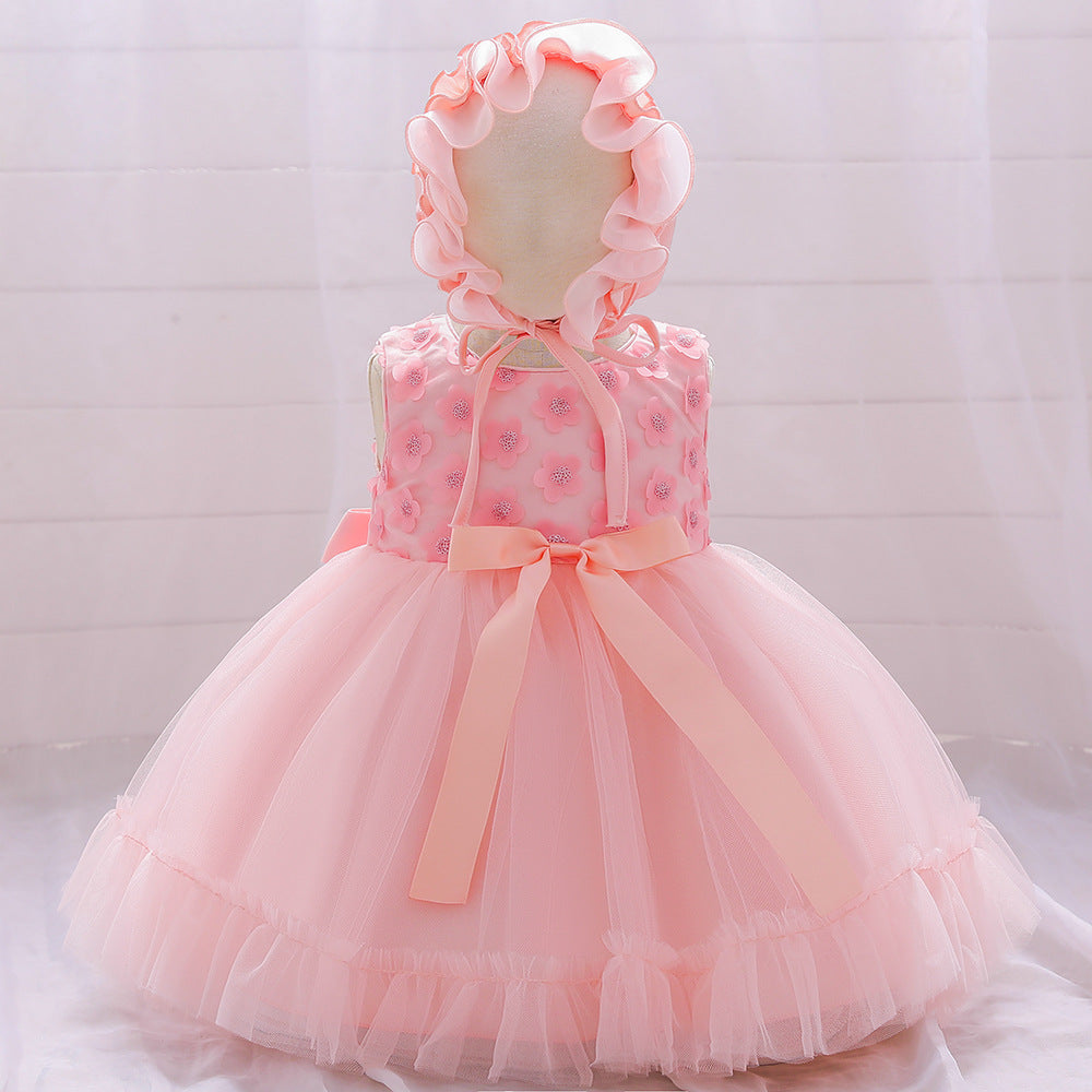 Vestido Rosa Flores, con gorro