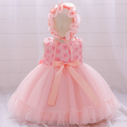 Vestido Rosa Flores, con gorro