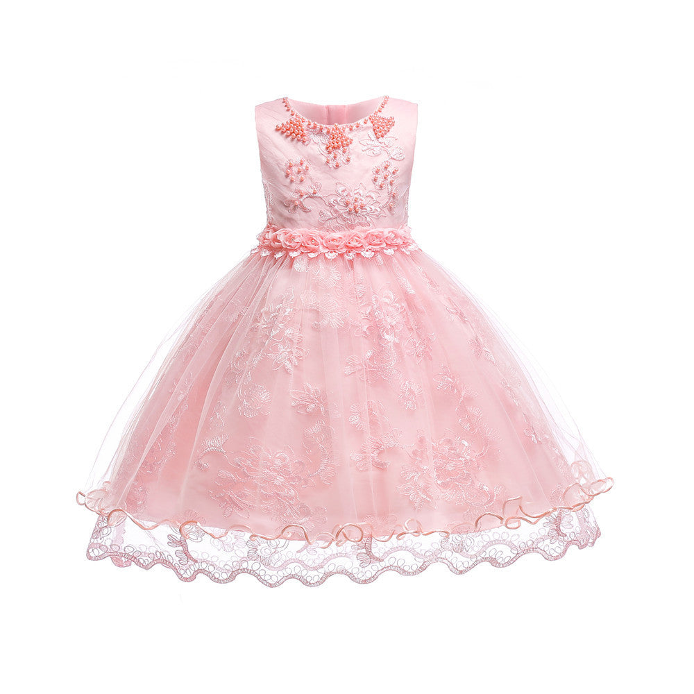 Vestido Rosa, blanco, perlitas, Bautismo, Cortejo