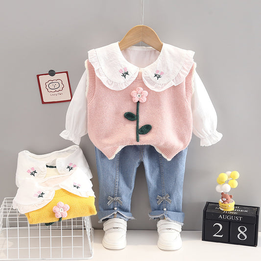 Conjunto 3pcs, jeans, camisa, suéter🌸