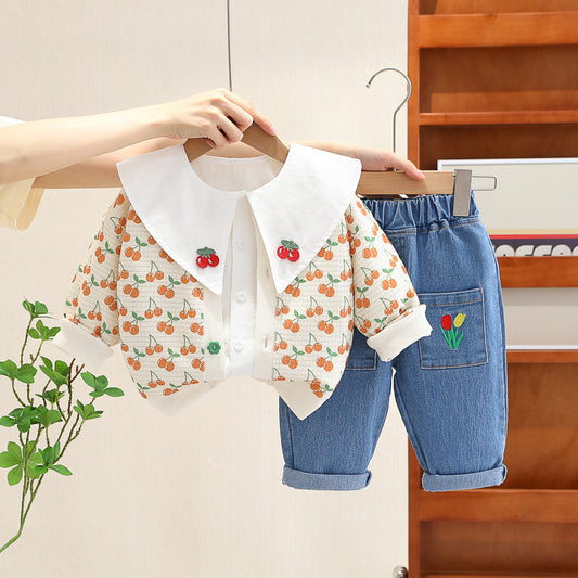 Conjunto 3 piezas, jeans, camisa, Camperita