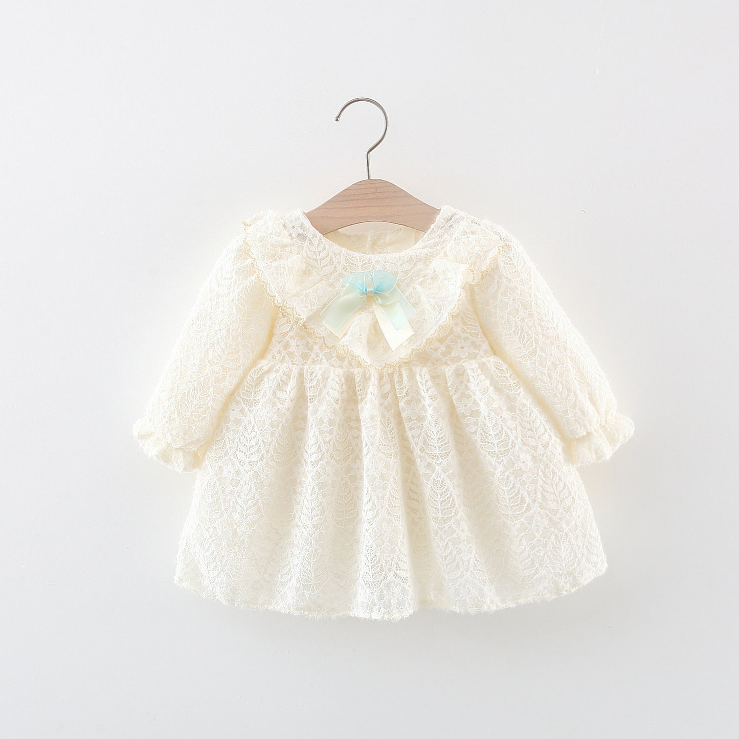 Vestido Beige, mangas largas, Bautismo