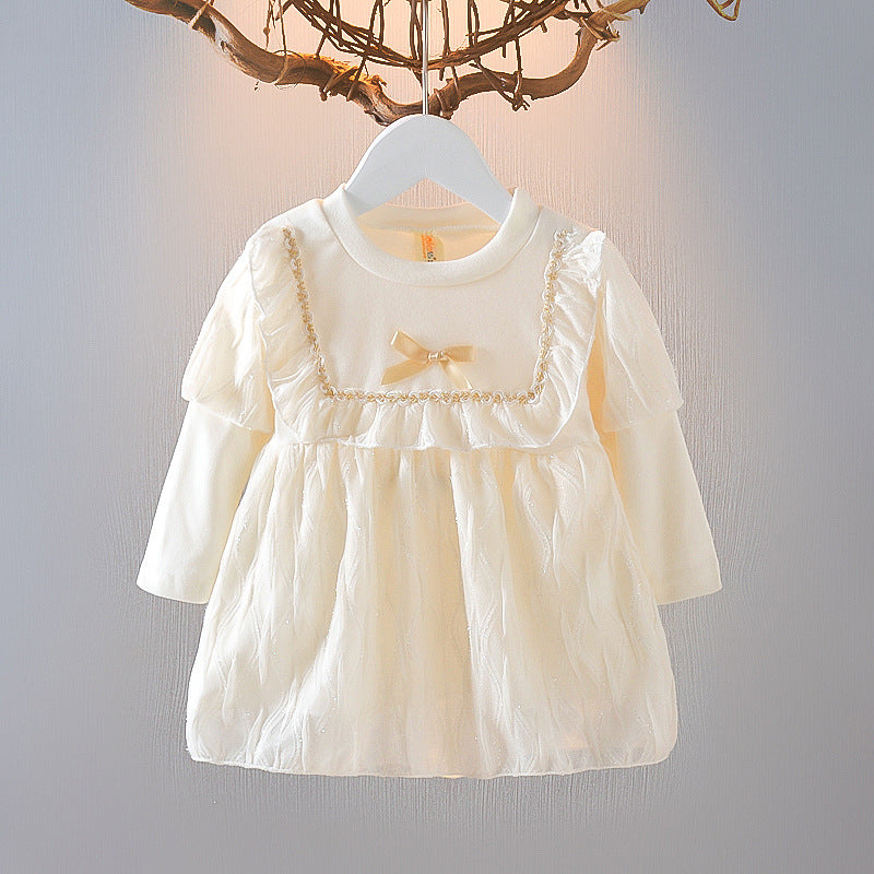 Vestido Beige, Bautismo, mangas largas