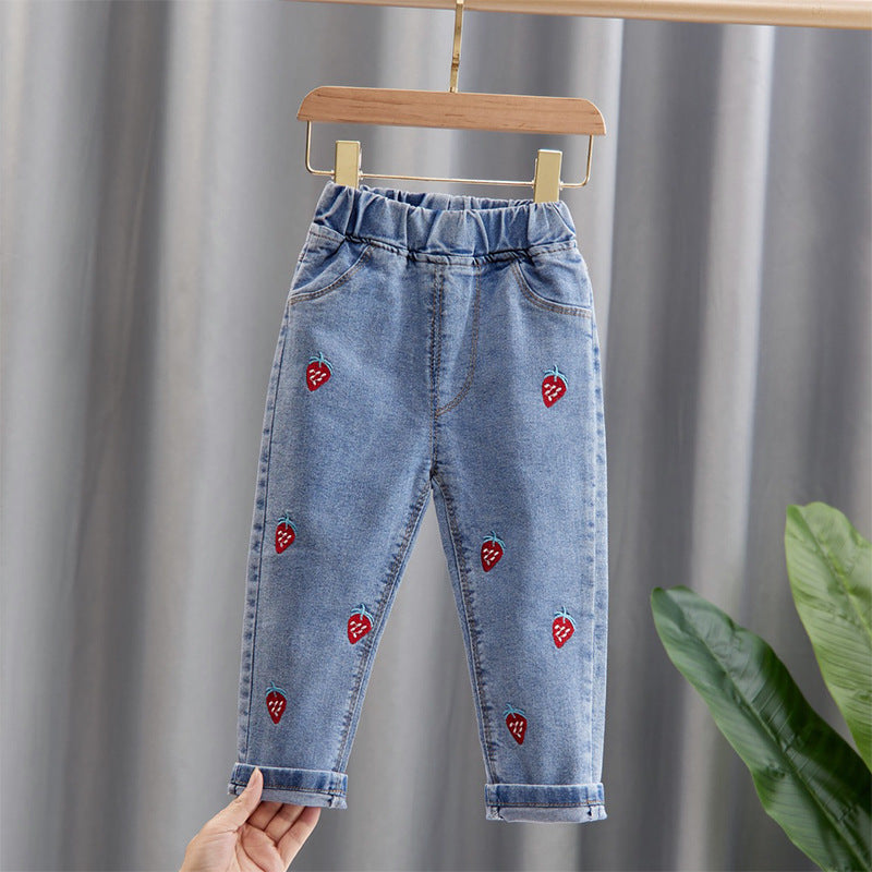 Jeans, pantalón, vaquero diseño de frutillas, frutillitas 2085