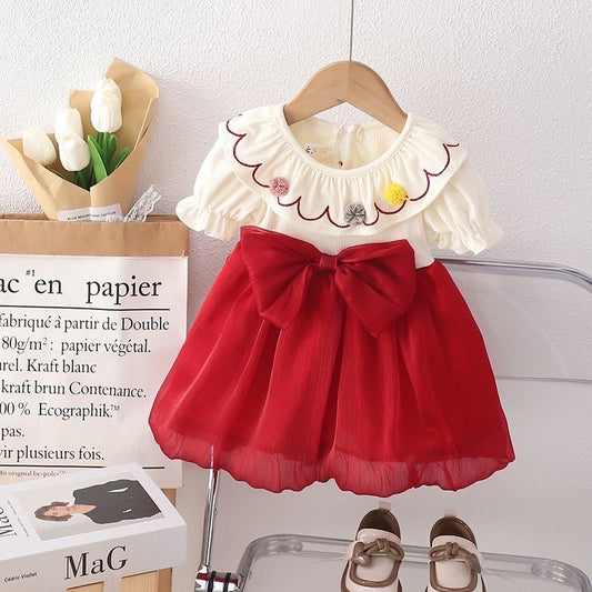 Vestido Rojo con detalle Beige