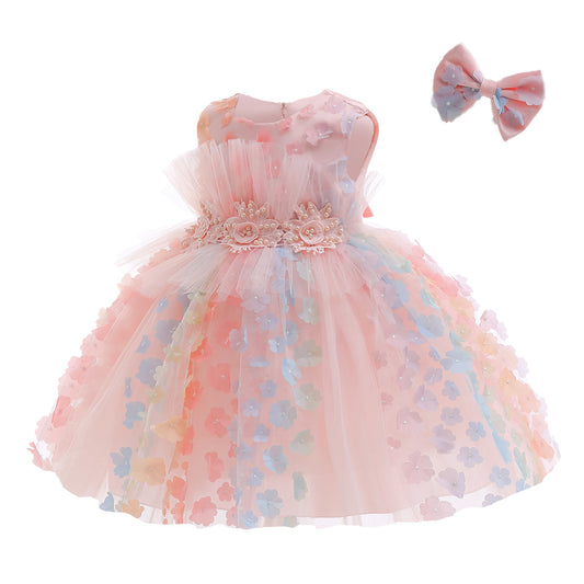 Vestido Rosa, flores, bosque encantado, mariposas