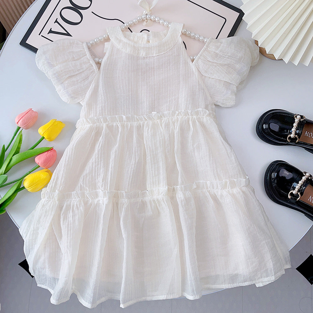 Vestido Beige, mangas cortas, Bautismo, año nuevo