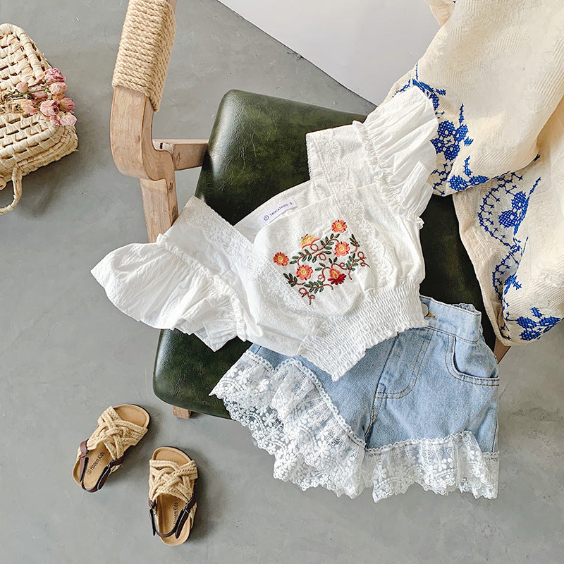 Conjunto short de jeans más blusa