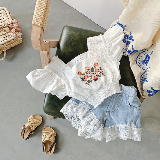 Conjunto short de jeans más blusa