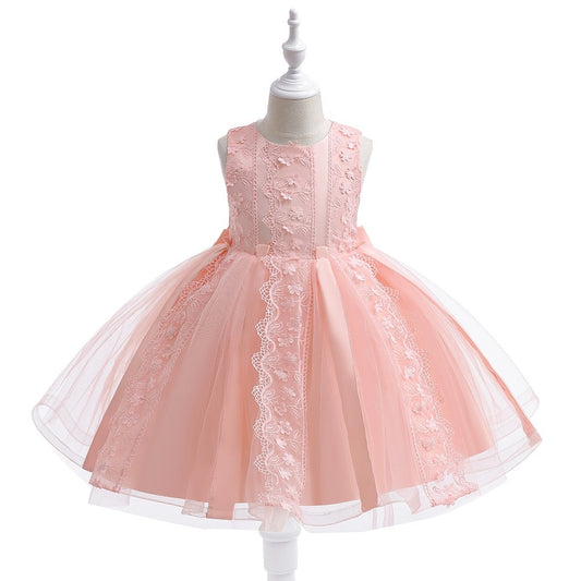 Vestido Rosa, bordado, moño